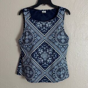 Lands' End Bandana Paisley Print Modest Tankini Top Women’s 18W Navy Blue